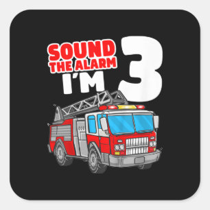 Sticker Carré Camion d'incendie 3 ans pompier 3e anniversaire