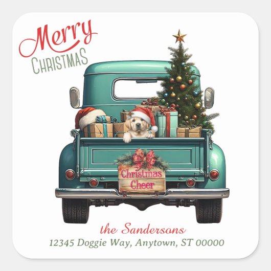 Sticker Carré Camion rétro-marionnette Yellow Labrador Retriever (Devant)