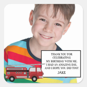 Sticker Carré Camion rouge Merci de fête d'anniversaire