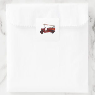 Sticker Carré Camion Vintage Rouge Avec Échelle De Survol,