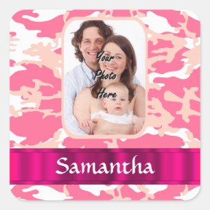 Sticker Carré Camo rose
