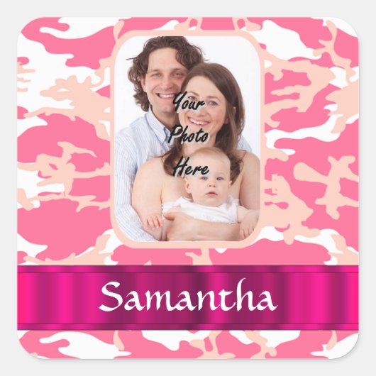 Sticker Carré Camo rose (Devant)