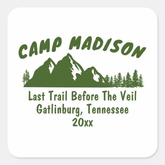 Sticker Carré Camp Bachelorette Party Mountain Camping Bach Trip (Devant)