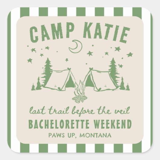 Sticker Carré Camp de Camping moderne Fête de Bachelorette (Devant)