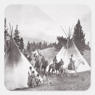 Sticker Carré Camp Native American Teepee, Montana, c.1900 (b/w