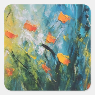 Sticker Carré Campanules – Prairie florale abstraite en mouvemen