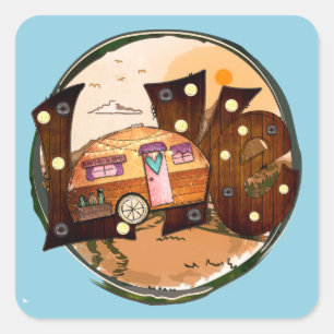 Sticker Carré Camper Love - Voyage Vacances Road Trip