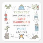 Sticker Carré Camping Anniversaire Merci de fête (Devant)