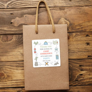 Sticker Carré Camping Anniversaire Merci de fête