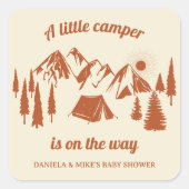 Sticker Carré Camping Baby shower Petit Camper Bois (Devant)
