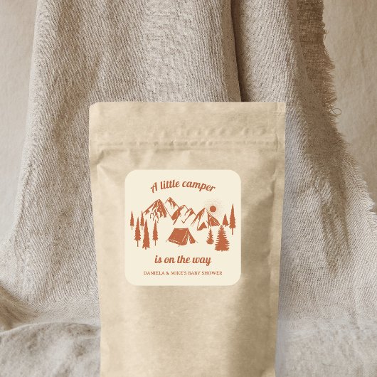 Sticker Carré Camping Baby shower Petit Camper Bois