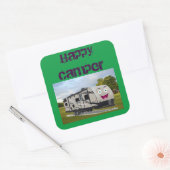 Sticker Carré Camping Happy Retirement dans le RV par Funnycoomb (Enveloppe)