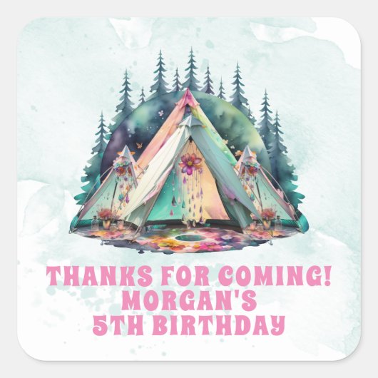 Sticker Carré Camping Sleepover Anniversaire Fête Favoriser (Devant)
