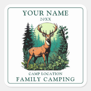 Sticker Carré Camping vintage de la forêt de cerfs