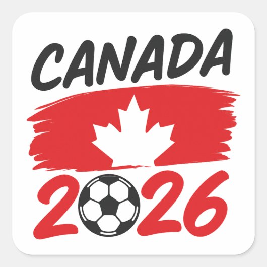Sticker Carré Canada 2026 Soccer Fan Design with Maple Leaf (Devant)