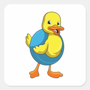 Sticker Carré Canard à nager avec anneau de nage