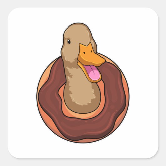 Sticker Carré Canard avec Donut (Devant)
