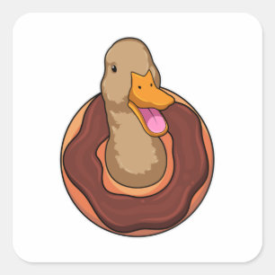 Sticker Carré Canard avec Donut