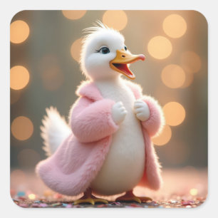 Sticker Carré Canard Blanc En Cuir Rose
