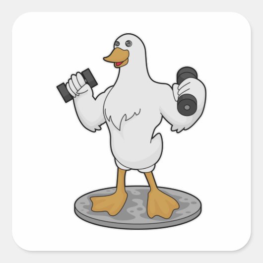 Sticker Carré Canard comme Bodybuilder avec des cloches (Devant)