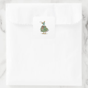 Sticker Carré Canard d'arbre de Noël chantant pour un amour de v