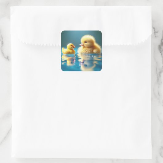 Sticker Carré Canard jaune avec canard en caoutchouc de jouet (Sac)