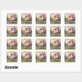 Sticker Carré Canard mangeant la glace d'été (Feuille)