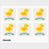 Sticker Carré Canard turquoise et jaune, canard; Baby shower (Feuille)