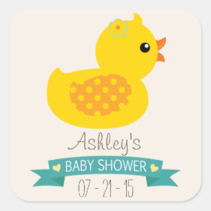 Sticker Carré Canard turquoise et jaune, canard; Baby shower