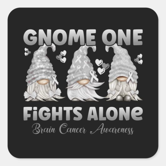 Sticker Carré Cancer du cerveau Gray Ribbon Gnome (Devant)