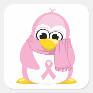 Sticker Carré Cancer du sein Pingouin rose