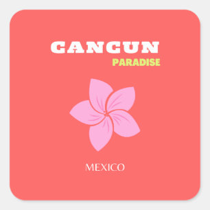 Sticker Carré Cancun, Cancun Travel Art, Preppy, Rose, Rouge