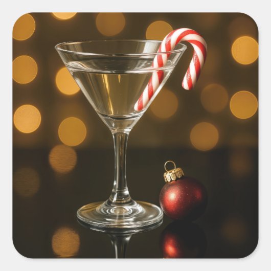 Sticker Carré Candy Cane dans un Martini de Noël (Devant)