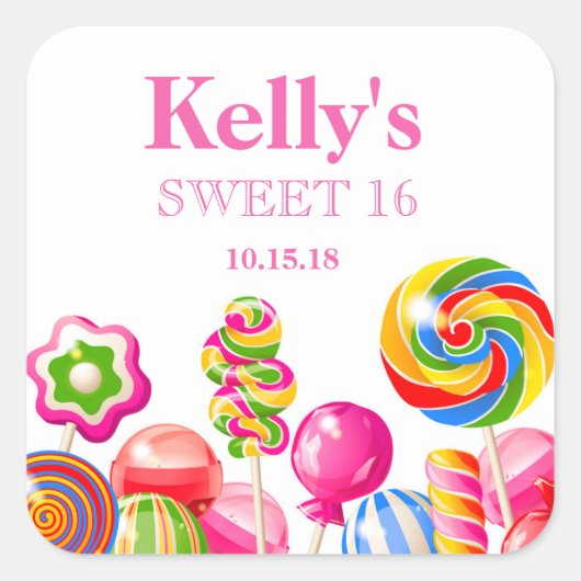 Sticker Carré Candyland bonbons Thème Sweet 16 Favoriser les Éti (Devant)
