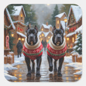 Sticker Carré Cane Corso Dogs Christmas Snow Holiday (Devant)