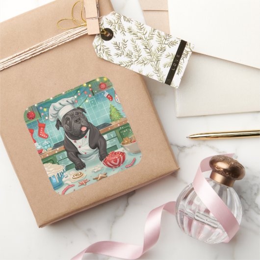 Sticker Carré Cane Corso Gîtes de vacances : Noël festif (Cadeaux)