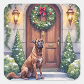 Sticker Carré Cane Corso Grand Door Evergreen Christmas Art (Devant)