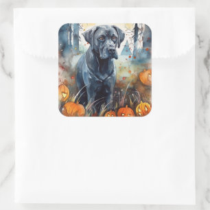 Sticker Carré Cane Corso Halloween avec citrouilles épouvantable