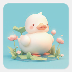 Sticker Carré Caneton en argile ronde douce