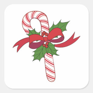 Sticker Carré Canne de Noël en bonbons