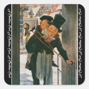 Sticker Carré Cantique de Noël "Bob Cratchit et Tiny Tim"