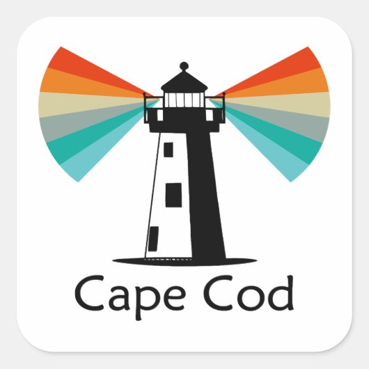 Sticker Carré Cape Cod Massachusetts Phare Arc-en-ciel (Devant)