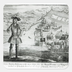 Sticker Carré Capitaine Bartholomew Roberts avec deux navires