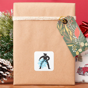 Sticker Carré Capitaine De Navire À La Tête