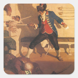 Sticker Carré Capitaine pirate vintage, combat à l'épée par NC W