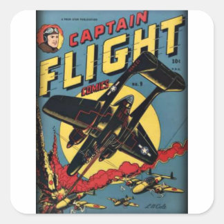 Sticker Carré Capitaine Vol Vintage Golden Age Comic Book