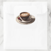 Sticker Carré cappuccino café aux fraises (Sac)