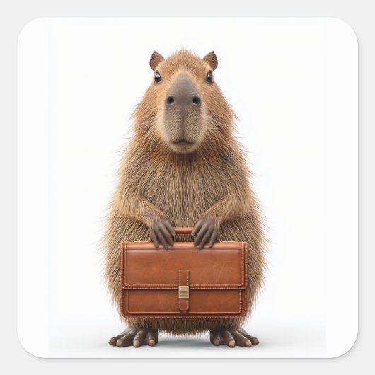 Sticker Carré Capybara d'affaires avec Porte-documents (Devant)