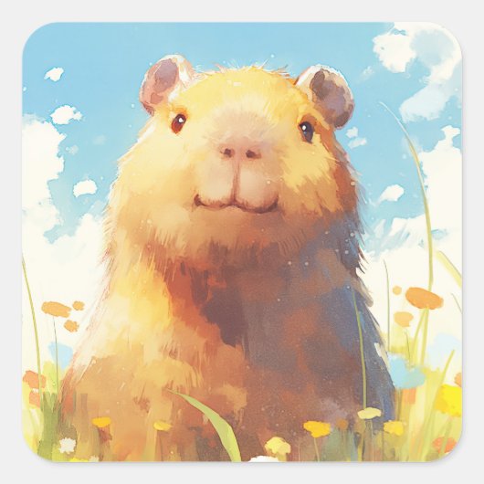 Sticker Carré Capybara dans la Prairie (Devant)