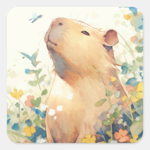 Sticker Carré Capybara Daydream dans le pré